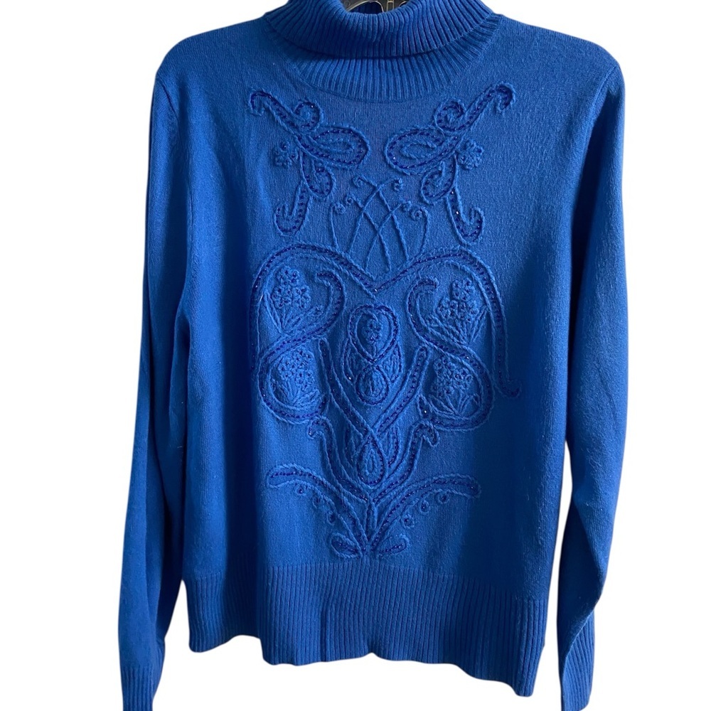 Oscar de la Renta Sapphire Blue Cowl Neck Sweater XL